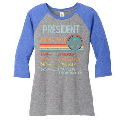 President Hourly Rate Gift Retro Job Title Gift Women's Tri-Blend 3/4-Sleeve Raglan Shirt