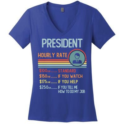 President Hourly Rate Gift Retro Job Title Gift Women's V-Neck T-Shirt