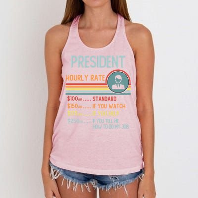 President Hourly Rate Gift Retro Job Title Gift Women's Knotted Racerback Tank