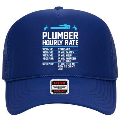 Plumber Hourly Rate - Funny Plumbing High Crown Mesh Back Trucker Hat