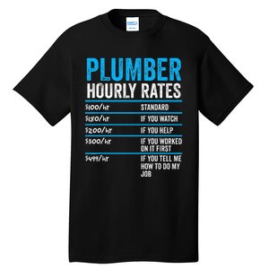 Plumber Hourly Rate Funny Description Of Services With Price Tall T-Shirt