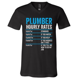 Plumber Hourly Rate Funny Description Of Services With Price V-Neck T-Shirt