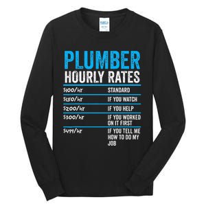 Plumber Hourly Rate Funny Description Of Services With Price Tall Long Sleeve T-Shirt