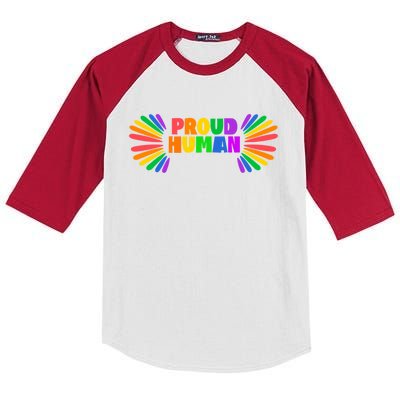 Proud Hu Rainbow Valentine Colorful For Lgbtq Community Gift Kids Colorblock Raglan Jersey