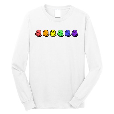 Pride Halloween Rainbow Ghost Spooky Season Graphic Long Sleeve Shirt