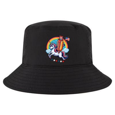 Patriotic Hotdog Riding Unicorn 4th Of July American Flag Cool Comfort Performance Bucket Hat