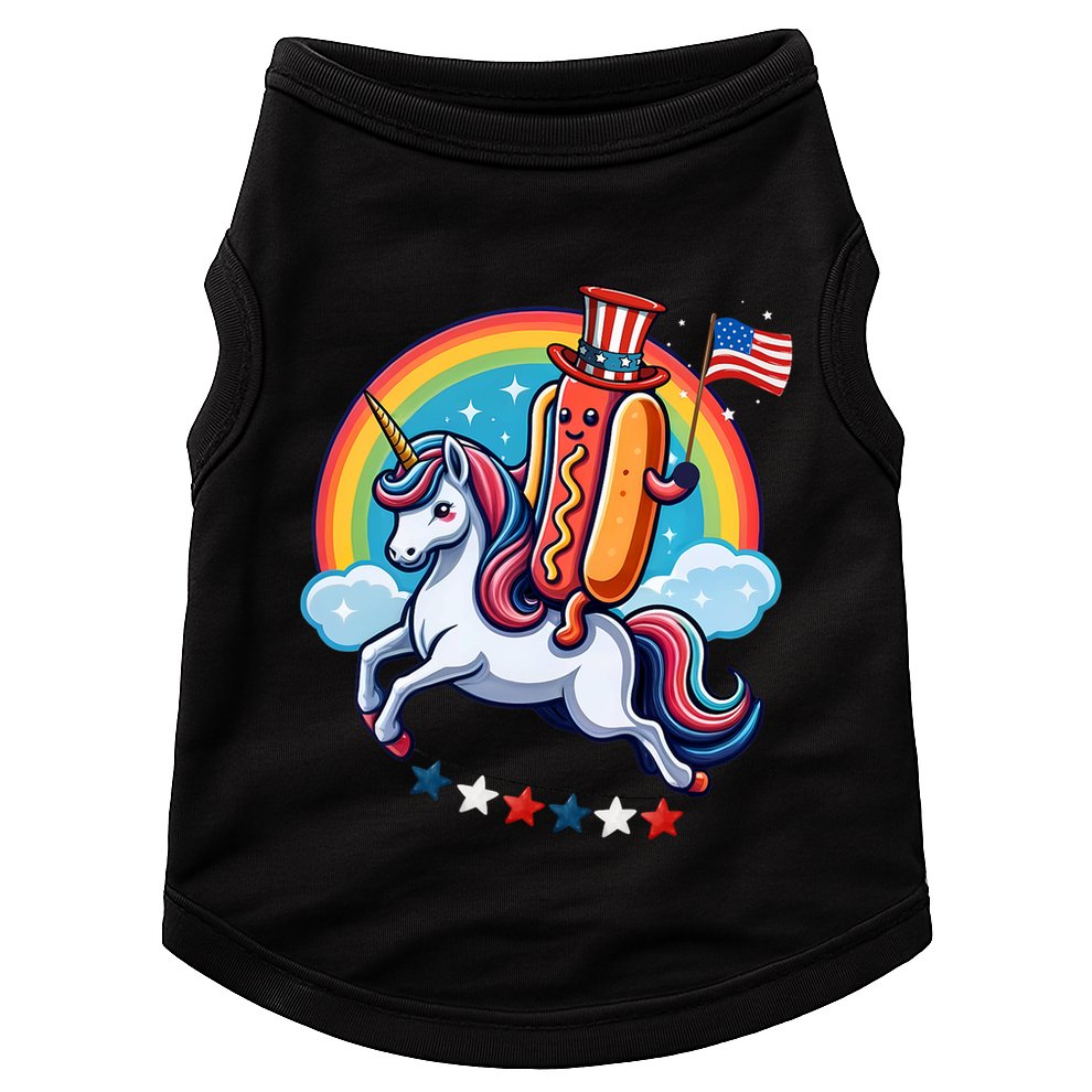 Patriotic Hotdog Riding Unicorn 4th Of July American Flag Doggie Tank