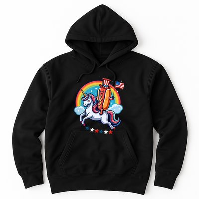 Patriotic Hotdog Riding Unicorn 4th Of July American Flag Hoodie