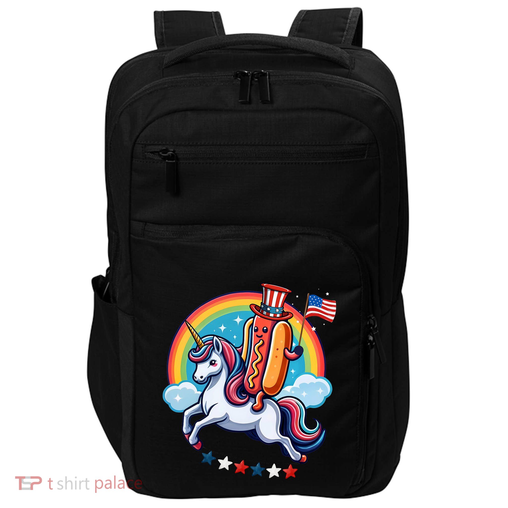 Patriotic Hotdog Riding Unicorn 4th Of July American Flag Impact Tech Backpack