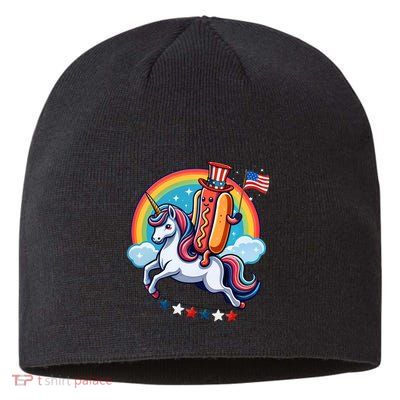 Patriotic Hotdog Riding Unicorn 4th Of July American Flag Sustainable Beanie