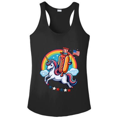 Patriotic Hotdog Riding Unicorn 4th Of July American Flag Ladies PosiCharge Competitor Racerback Tank