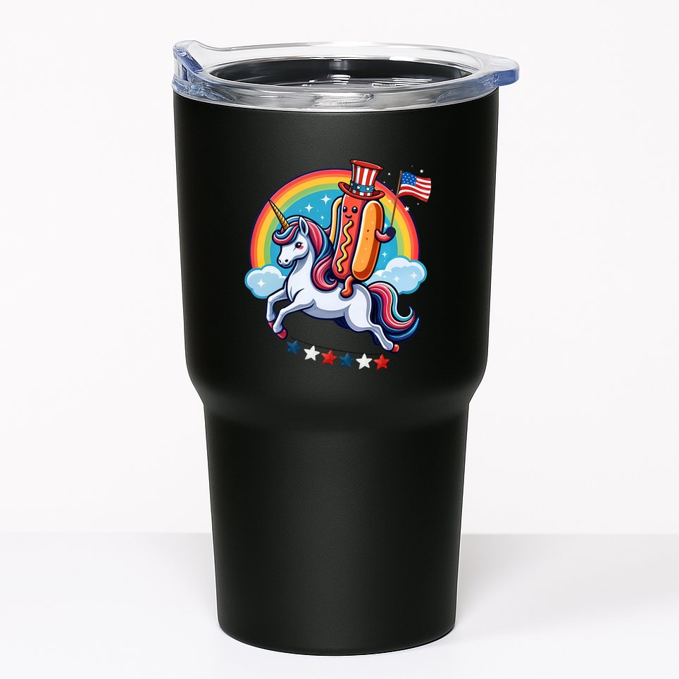 Patriotic Hotdog Riding Unicorn 4th Of July American Flag Tumbler