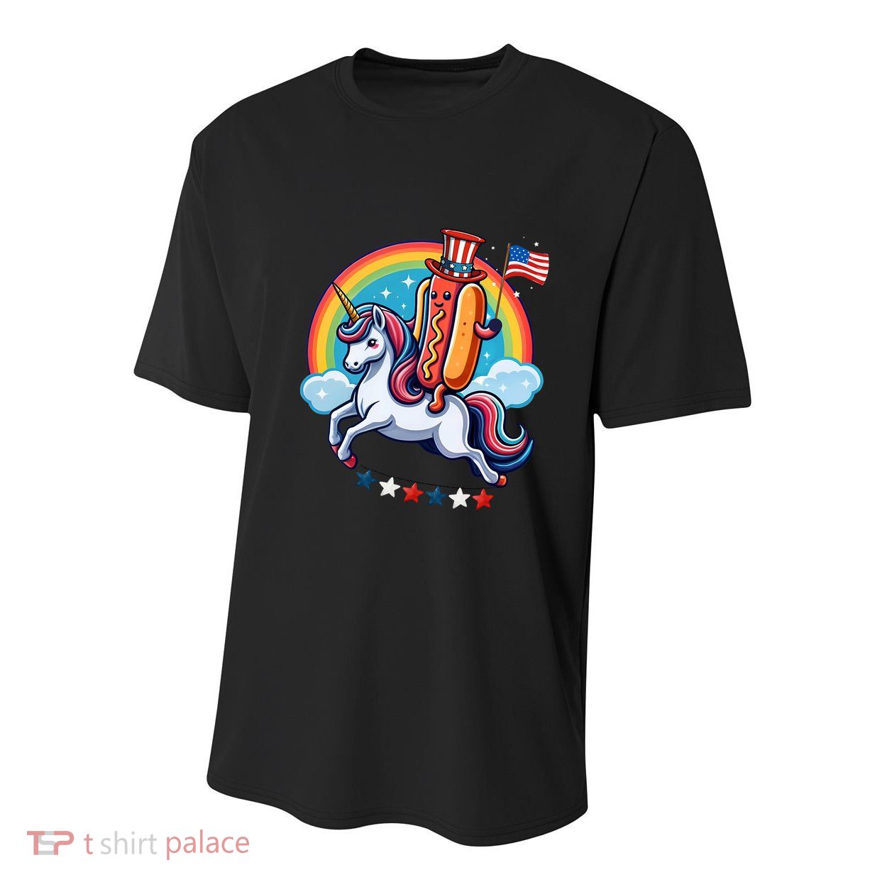 Patriotic Hotdog Riding Unicorn 4th Of July American Flag Youth Performance Sprint T-Shirt