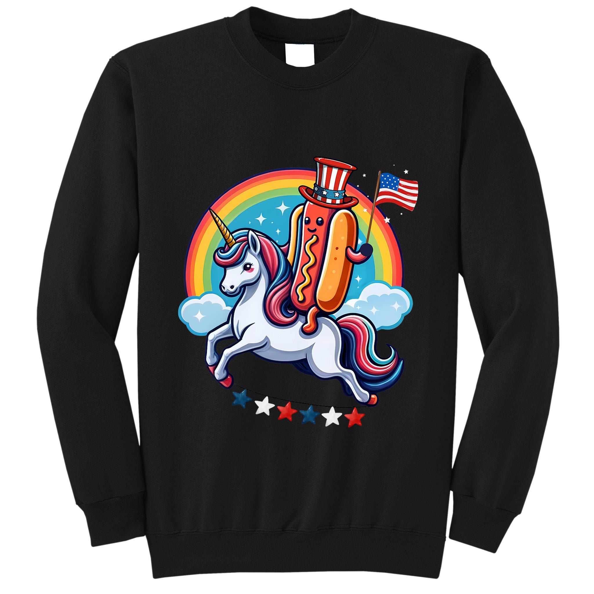 Patriotic Hotdog Riding Unicorn 4th Of July American Flag Tall Sweatshirt