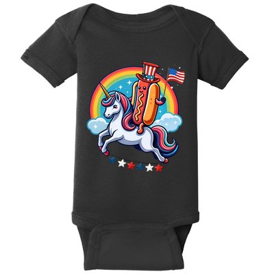 Patriotic Hotdog Riding Unicorn 4th Of July American Flag Baby Bodysuit
