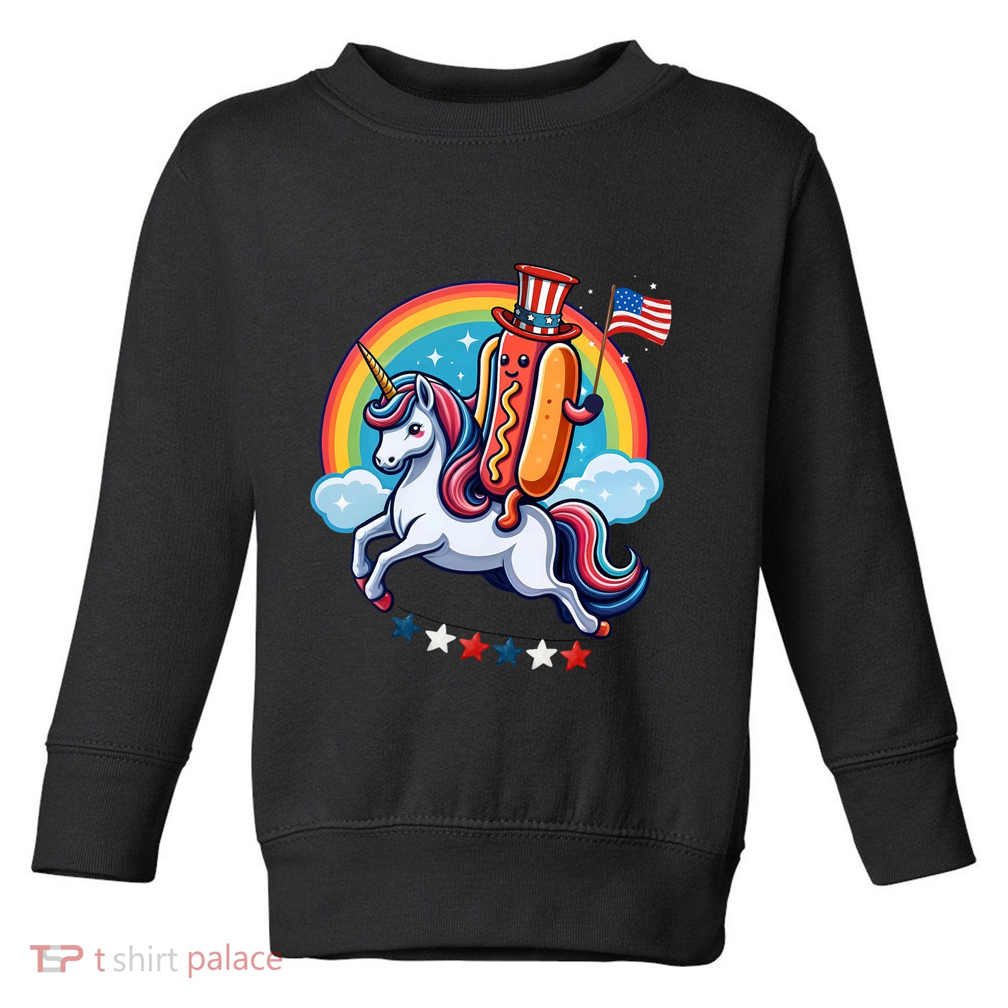 Patriotic Hotdog Riding Unicorn 4th Of July American Flag Toddler Sweatshirt