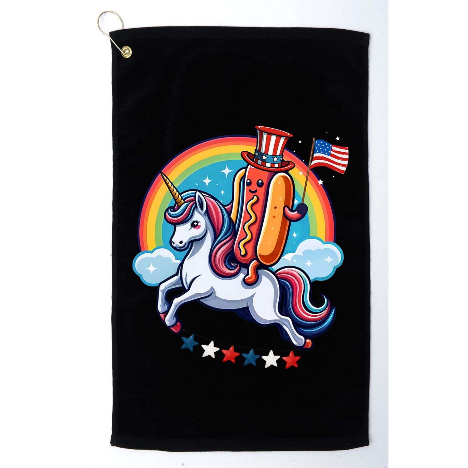 Patriotic Hotdog Riding Unicorn 4th Of July American Flag Golf Towel