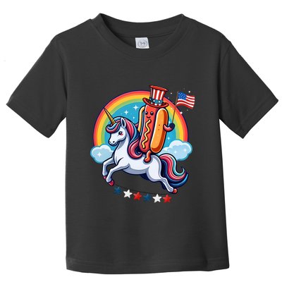 Patriotic Hotdog Riding Unicorn 4th Of July American Flag Toddler T-Shirt