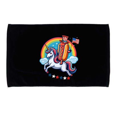 Patriotic Hotdog Riding Unicorn 4th Of July American Flag Microfiber Hand Towel