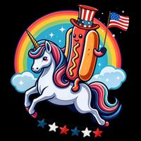 Patriotic Hotdog Riding Unicorn 4th Of July American Flag Cropped Pullover Crew