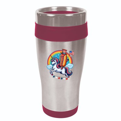 Patriotic Hotdog Riding Unicorn 4th Of July American Flag 16oz Travel Tumbler