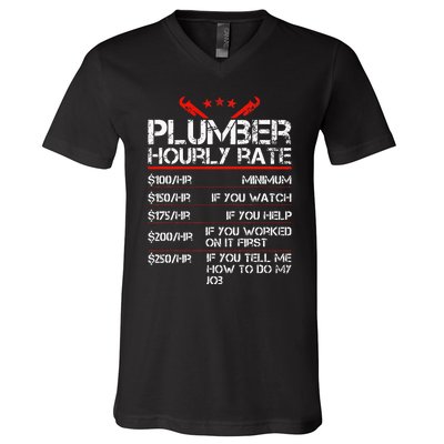 Plumber Hourly Rate Funny Plumbing Worker Labor V-Neck T-Shirt