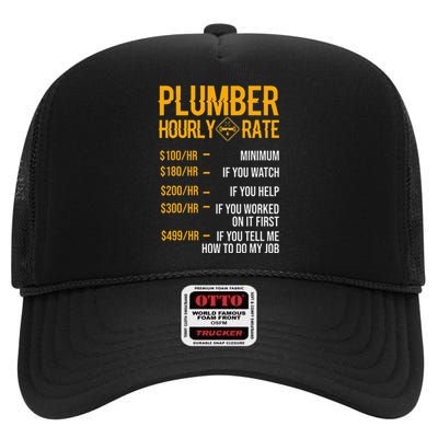 Plumber Hourly Rate Funny Plumbing Worker Labor High Crown Mesh Back Trucker Hat