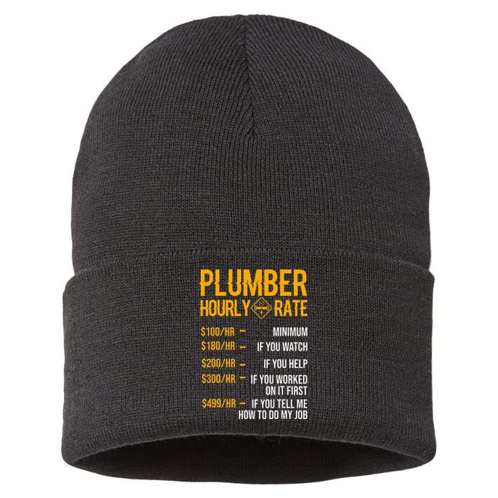 Plumber Hourly Rate Funny Plumbing Worker Labor Sustainable Knit Beanie