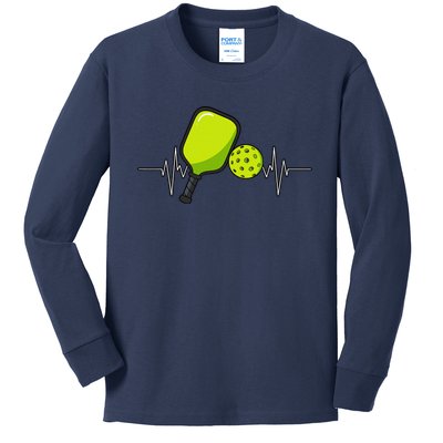 Pickleball Heartbeat Racket Sports Lovers Paddleball Players Kids Long Sleeve Shirt