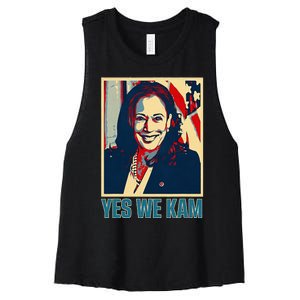 President Harris Retro Yes We Kam Women's Racerback Cropped Tank