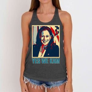 President Harris Retro Yes We Kam Women's Knotted Racerback Tank