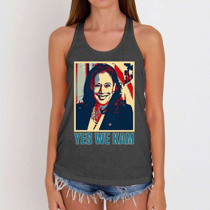 President Harris Retro Yes We Kam Women's Knotted Racerback Tank