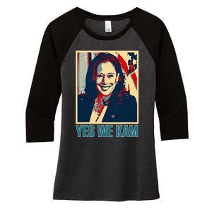 President Harris Retro Yes We Kam Women's Tri-Blend 3/4-Sleeve Raglan Shirt