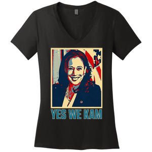 President Harris Retro Yes We Kam Women's V-Neck T-Shirt