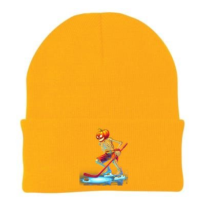 Pumpkin Hockey Skeleton Ice Hockey Halloween Funny Gift Knit Cap Winter Beanie