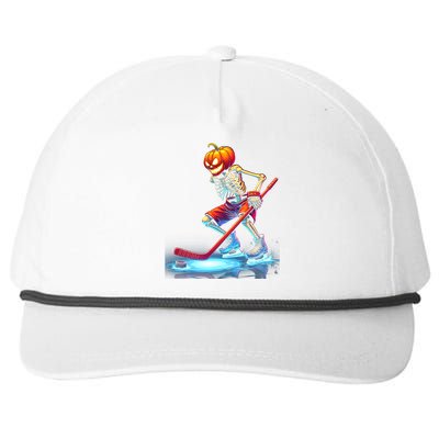 Pumpkin Hockey Skeleton Ice Hockey Halloween Funny Gift Snapback Five-Panel Rope Hat