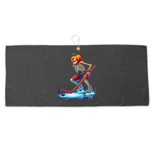 Pumpkin Hockey Skeleton Ice Hockey Halloween Funny Gift Large Microfiber Waffle Golf Towel