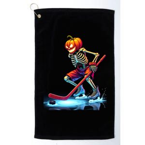 Pumpkin Hockey Skeleton Ice Hockey Halloween Funny Gift Platinum Collection Golf Towel