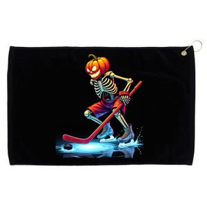 Pumpkin Hockey Skeleton Ice Hockey Halloween Funny Gift Grommeted Golf Towel