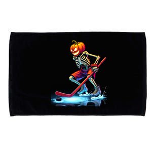 Pumpkin Hockey Skeleton Ice Hockey Halloween Funny Gift Microfiber Hand Towel