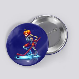 Pumpkin Hockey Skeleton Ice Hockey Halloween Funny Gift Button