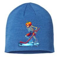 Pumpkin Hockey Skeleton Ice Hockey Halloween Funny Gift Sustainable Beanie