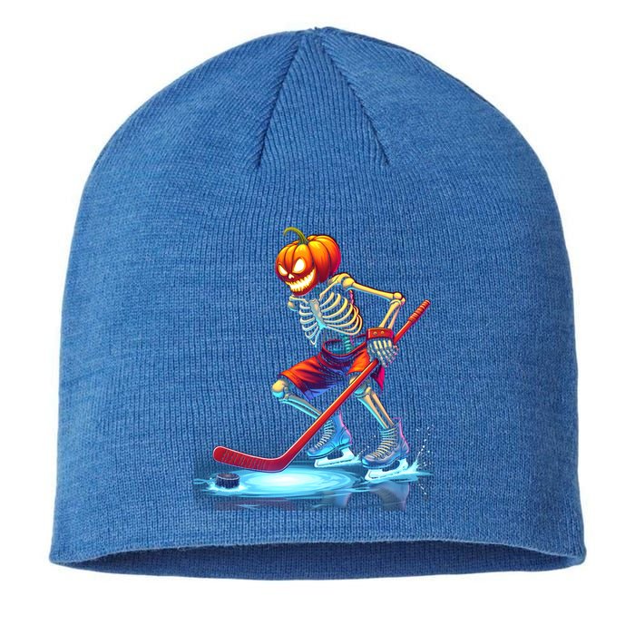 Pumpkin Hockey Skeleton Ice Hockey Halloween Funny Gift Sustainable Beanie