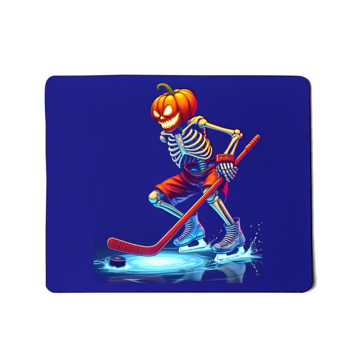 Pumpkin Hockey Skeleton Ice Hockey Halloween Funny Gift Mousepad