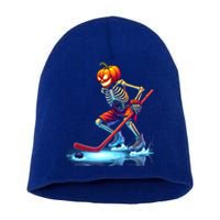 Pumpkin Hockey Skeleton Ice Hockey Halloween Funny Gift Short Acrylic Beanie