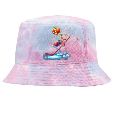 Pumpkin Hockey Skeleton Ice Hockey Halloween Funny Gift Tie-Dyed Bucket Hat