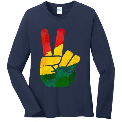 Peace Hand Sign Juneteenth Day Black Pride Ladies Long Sleeve Shirt