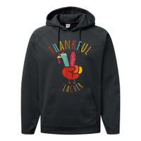 Peace Hand Sign Turkey Funny Thankful Teacher Thanksgiving Performance Fleece Hoodie