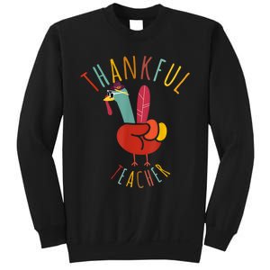 Peace Hand Sign Turkey Funny Thankful Teacher Thanksgiving Sweatshirt