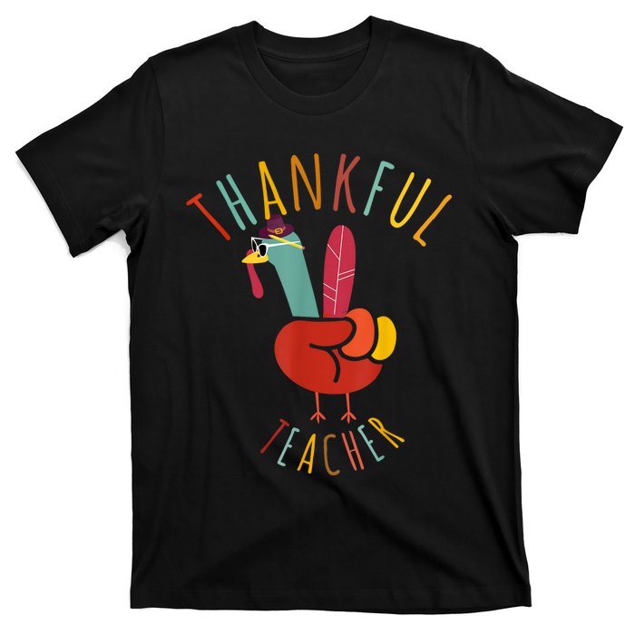 Peace Hand Sign Turkey Funny Thankful Teacher Thanksgiving T-Shirt